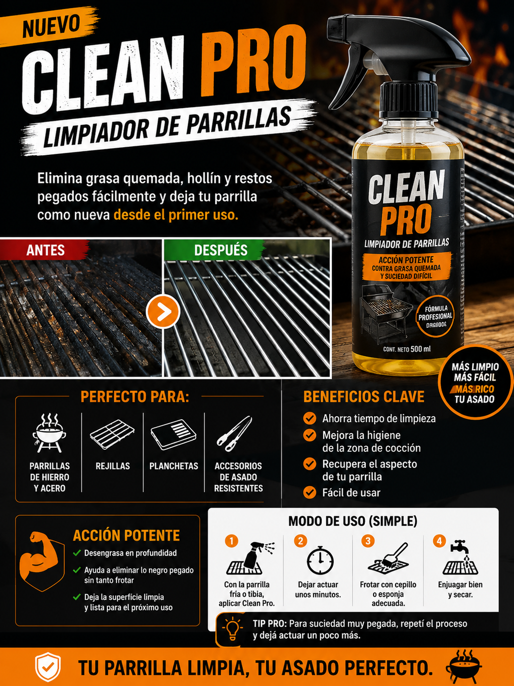 🔥 CLEAN PRO – LIMPIADOR DE PARRILLAS PROFESIONAL 🔥